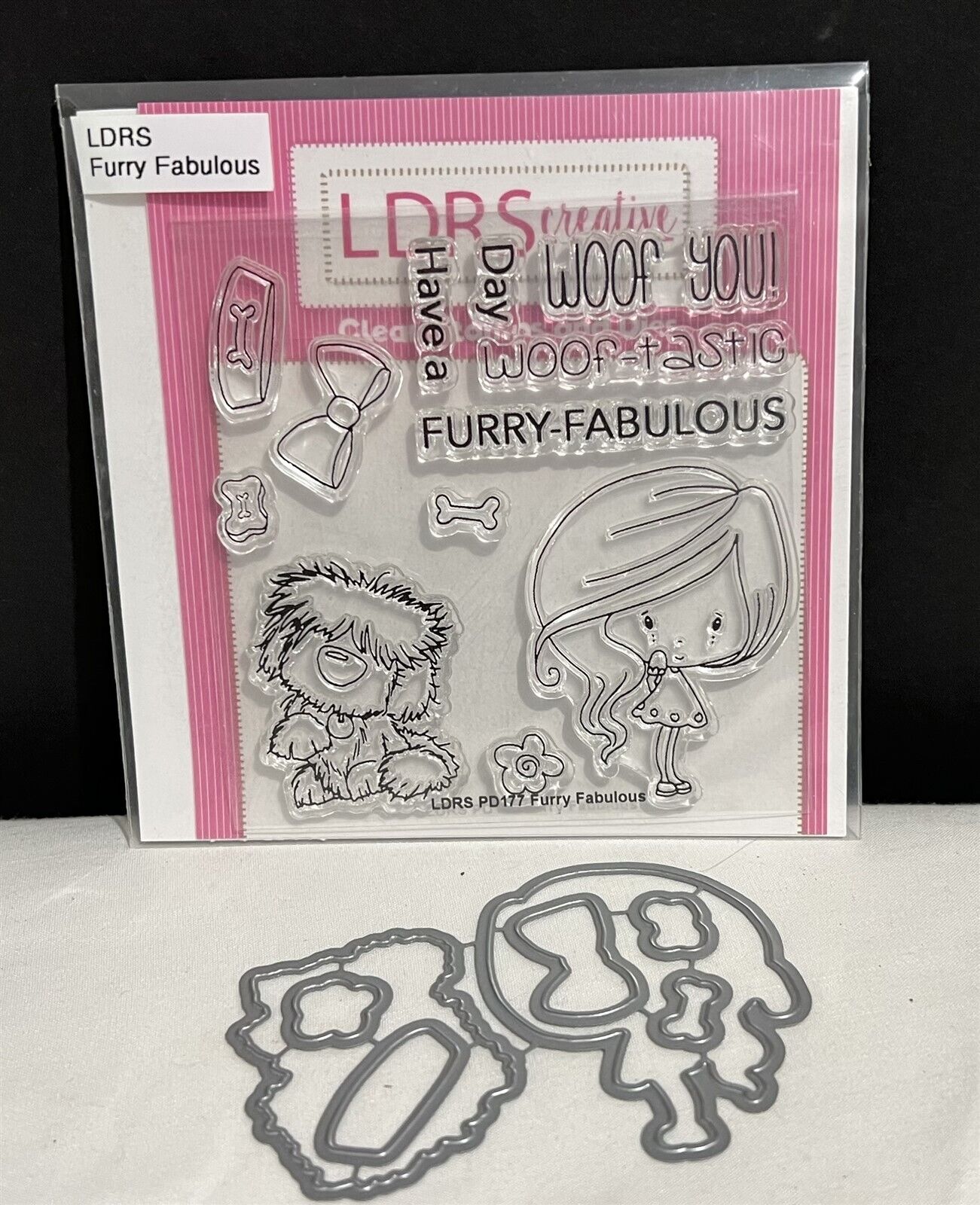 LDRS Design FURRY FABULOUS Dog Puppy Little Girl Rubber Stamps Dies Set