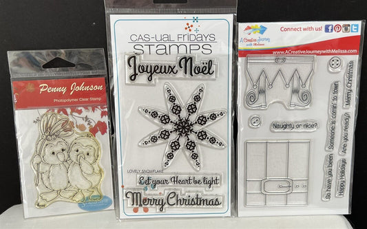 Casual Fridays CHRISTMAS Holidays Elf Penguins Snowflakes Rubber Stamps Lot of 3