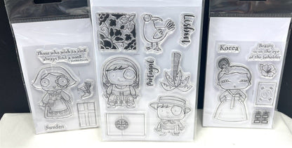 Aall & Create Portugal Korea Sweden Countries Travel Cartoons Rubber Stamps Lot