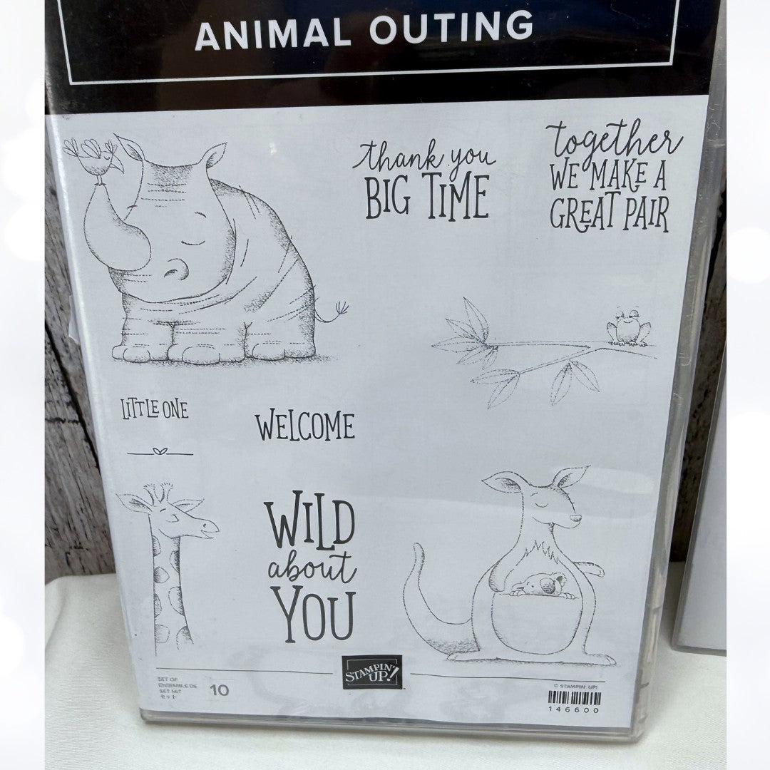 Stampin Up ANIMAL OUTING Friends Zoo Rubber Stamps Thinlits Dies