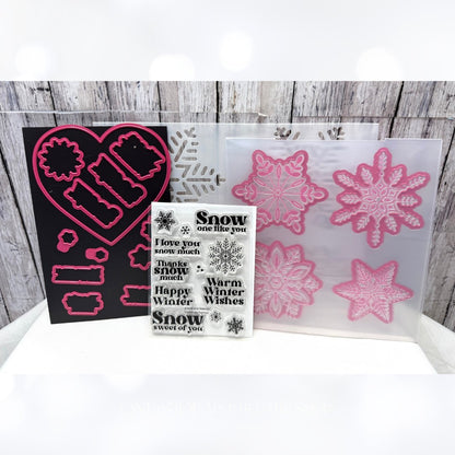 PInk & Main SNOWFLAKE SAYINGS KIT Rubber Stamps Dies Stencil Embossing Folder