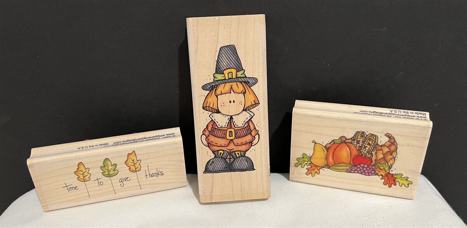 Whipper Snapper PILGRIM BOY Thanksgiving Fall Autumn Rubber Stamps Lot of 3