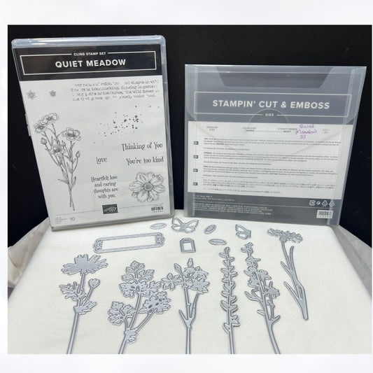 Stampin Up QUIET MEADOW Floral Flowers Rubber Stamps Dies