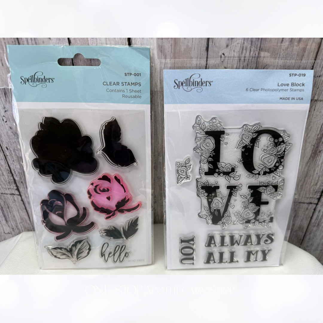Spellbinders LOVE BLOCK Flowers Greetings Rubber Stamps Lot of 3