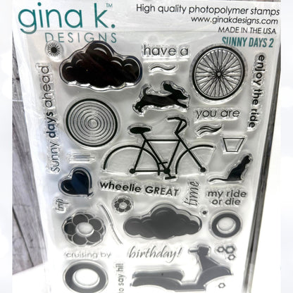 Gina K Designs SUNNY DAYS 2 Bicycle Scooter Cat Dog 6x8 Rubber Stamps Dies
