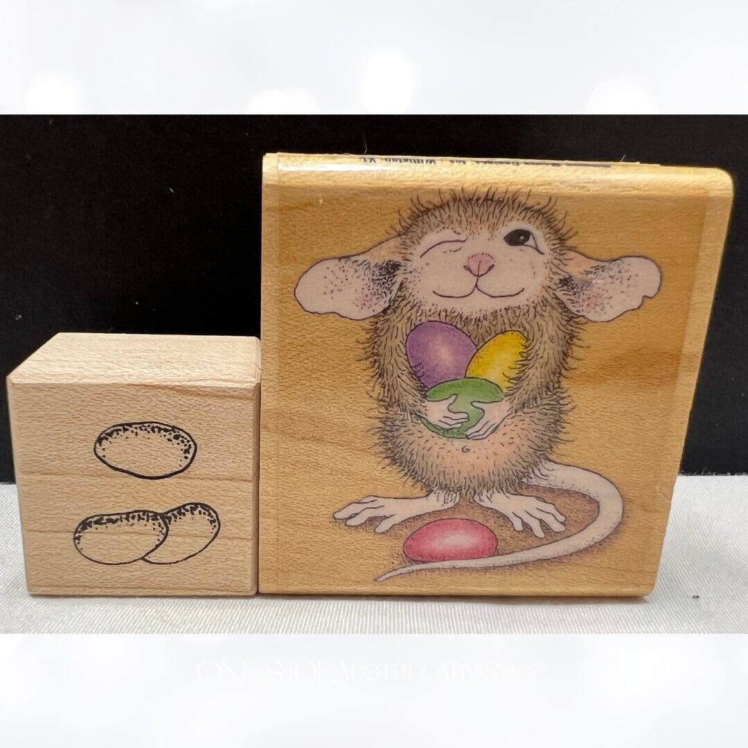 House Mouse MUDPIE HOLDS JELLY BEANS Candy Easter Mice Rubber Stamps Lot of 2