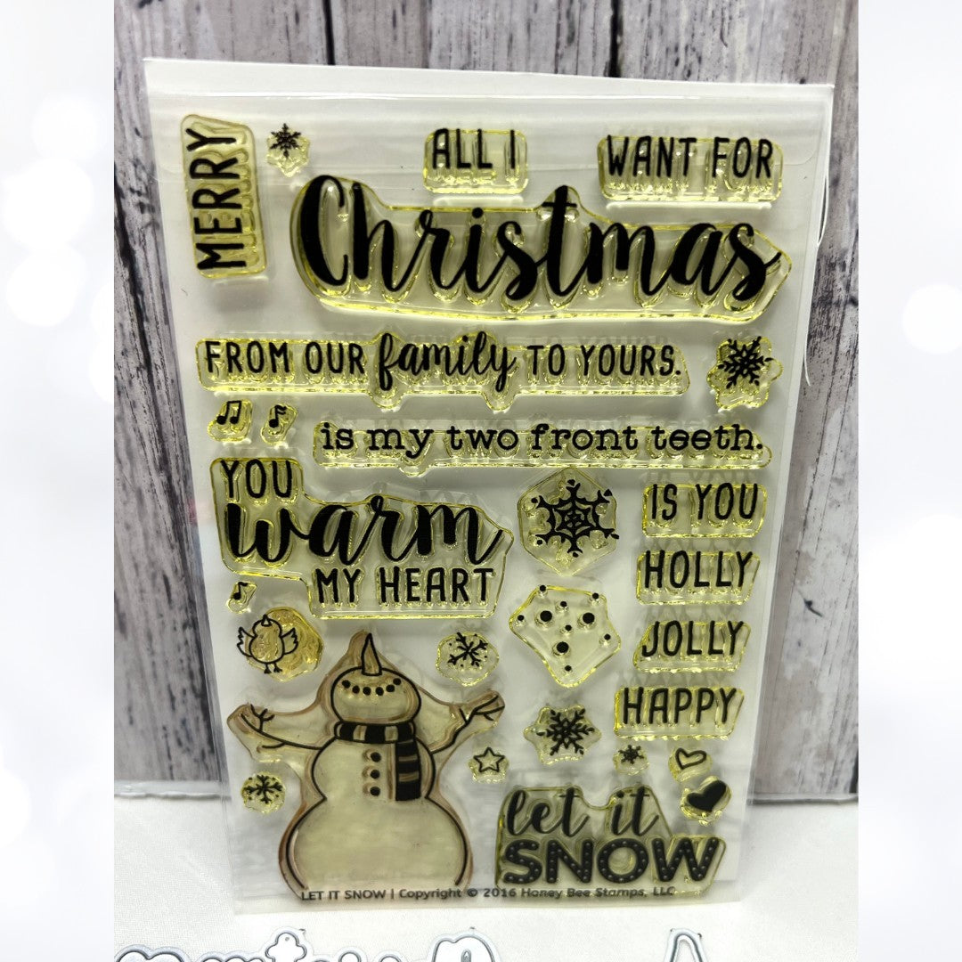 Honey Bee LET IT SNOW Snowman Christmas Holiday Rubber Stamps Dies