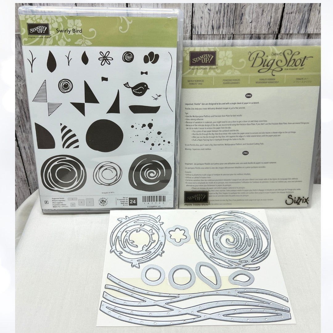 Stampin Up SWIRLY BIRD Scribbles Rubber Stamps Thinlits Dies