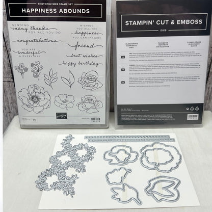 Stampin Up HAPPINESS ABOUNDS Flowers Blossoming Rubber Stamps Dies