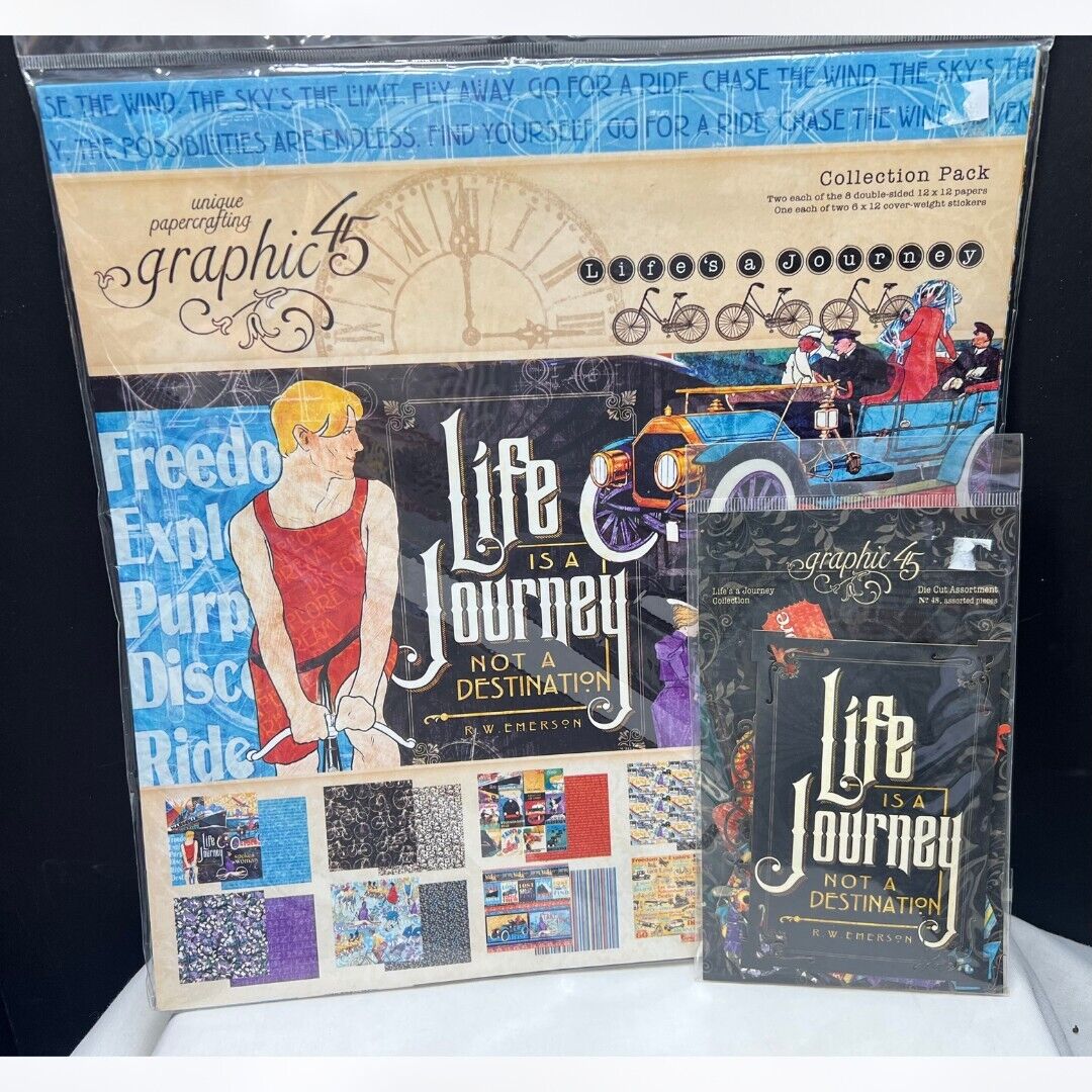 Graphic 45 LIFE'S A JOURNEY Travel Vintage 12x12 Cardstock Paper Kit Die Cuts