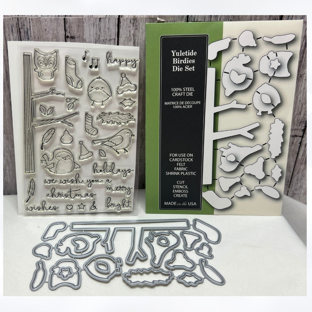 Poppy Stamps YULETIDE BIRDIES Birds Christmas Rubber Stamps Dies