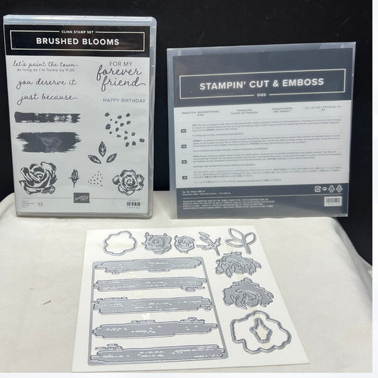 Stampin Up BRUSHED BLOOMS Beautiful Brushstrokes Rubber Stamps Dies