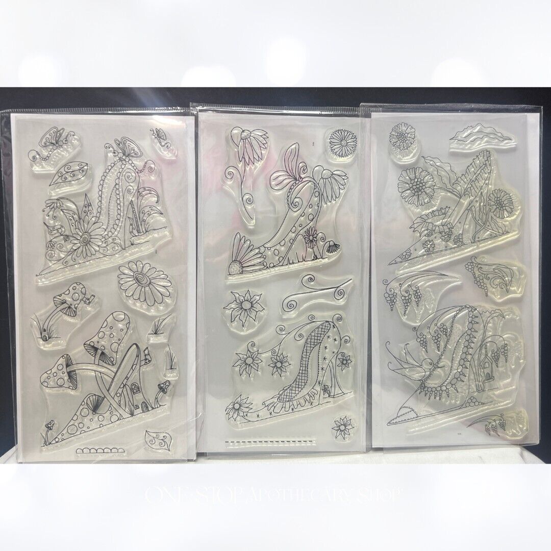 Katy Sue FABULOUS SHOES Fashion Flowers Mushroom Rubber Stamps Lot of 3