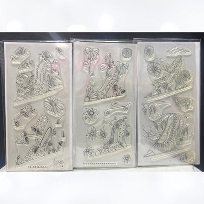 Katy Sue FABULOUS SHOES Fashion Flowers Mushroom Rubber Stamps Lot of 3
