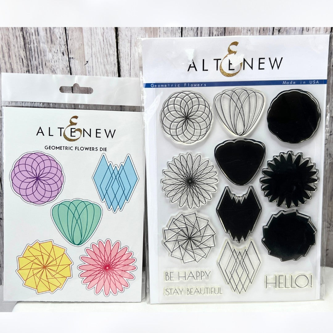 Altenew GEOMETRIC FLOWERS Floral 6x8 Rubber Stamps Dies