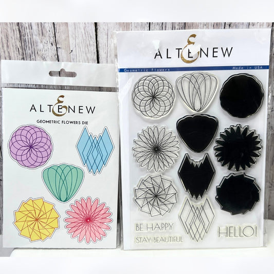 Altenew GEOMETRIC FLOWERS Floral 6x8 Rubber Stamps Dies