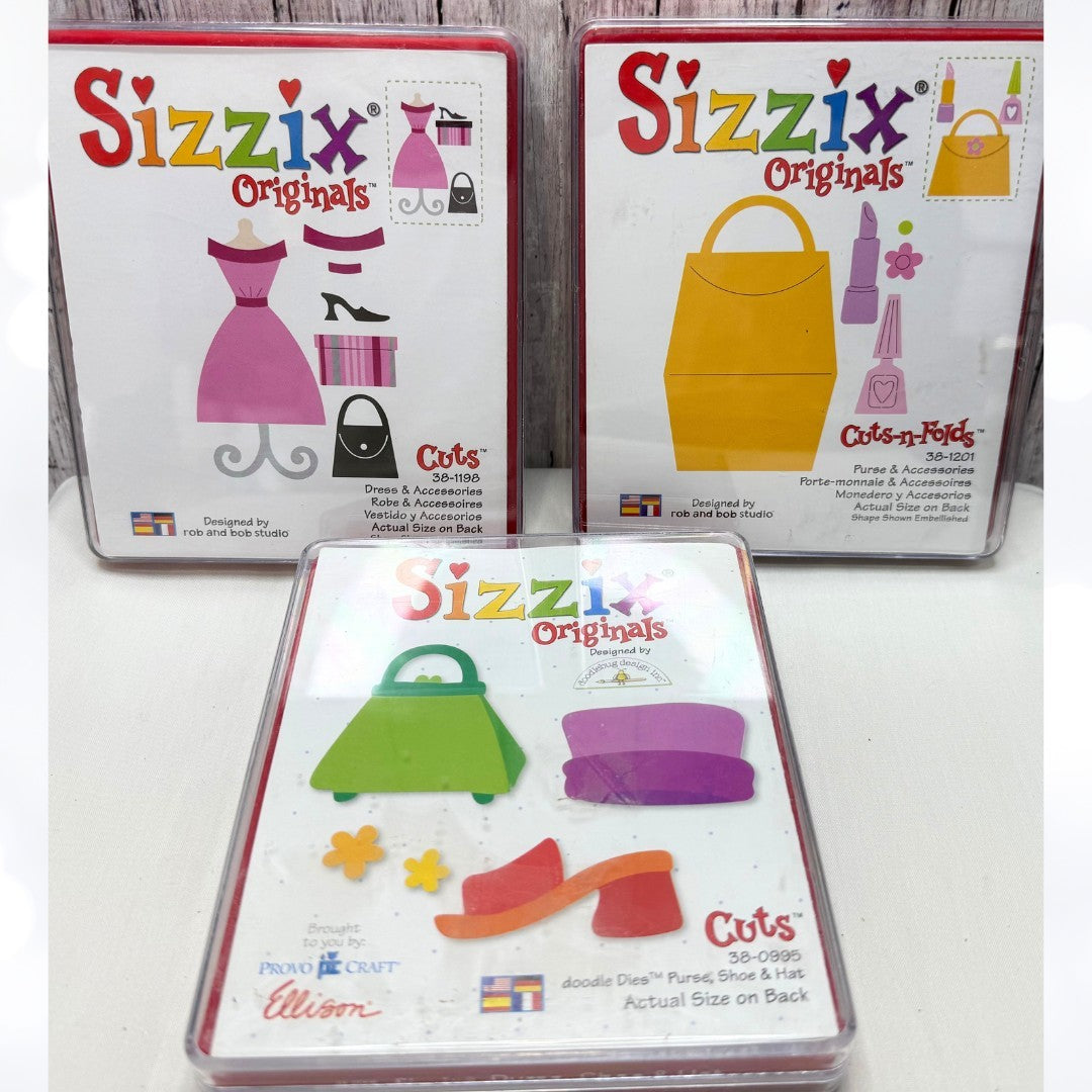 Sizzix Originals FASHION Dress Purse Makeup Accessories Dies Lot of 3