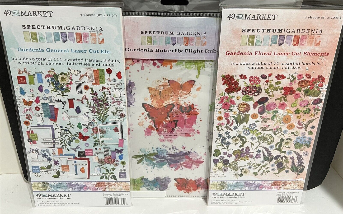 49 and Market SPECTRUM GARDENIA Rub Ons Laser Die Cuts Butterfly Flowers Kit