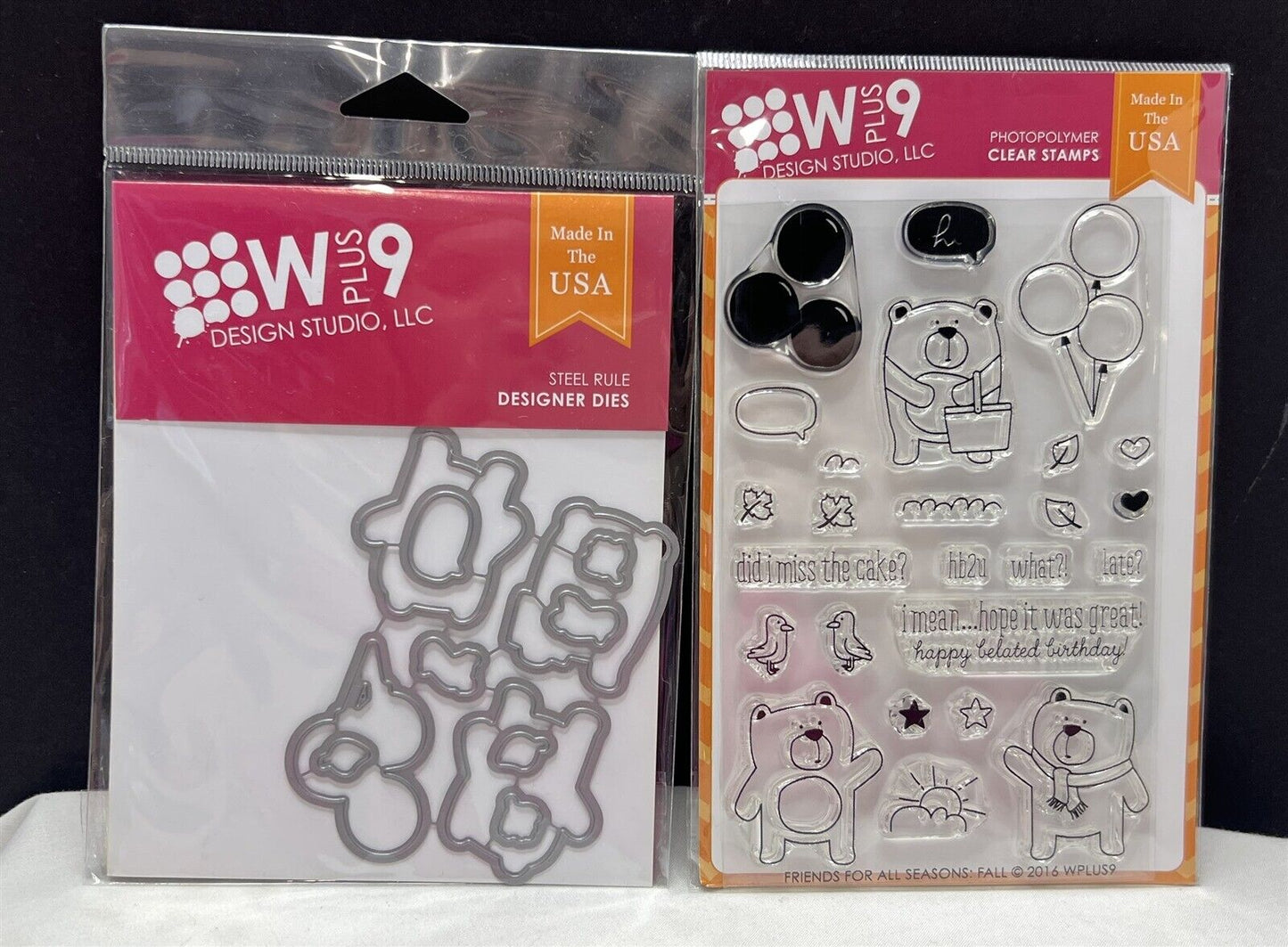 Wplus9 W Plus 9 FRIENDS For All Seasons FALL Bear Autumn Rubber Stamps Dies 