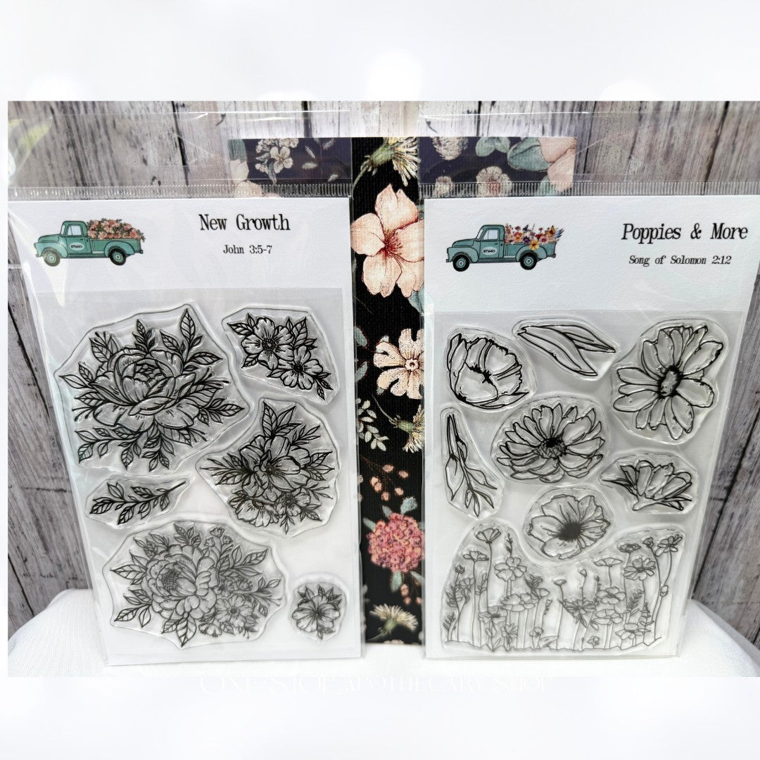By the Well 4 God NEW GROWTH Poppies Bible Journaling Rubber Stamps Set