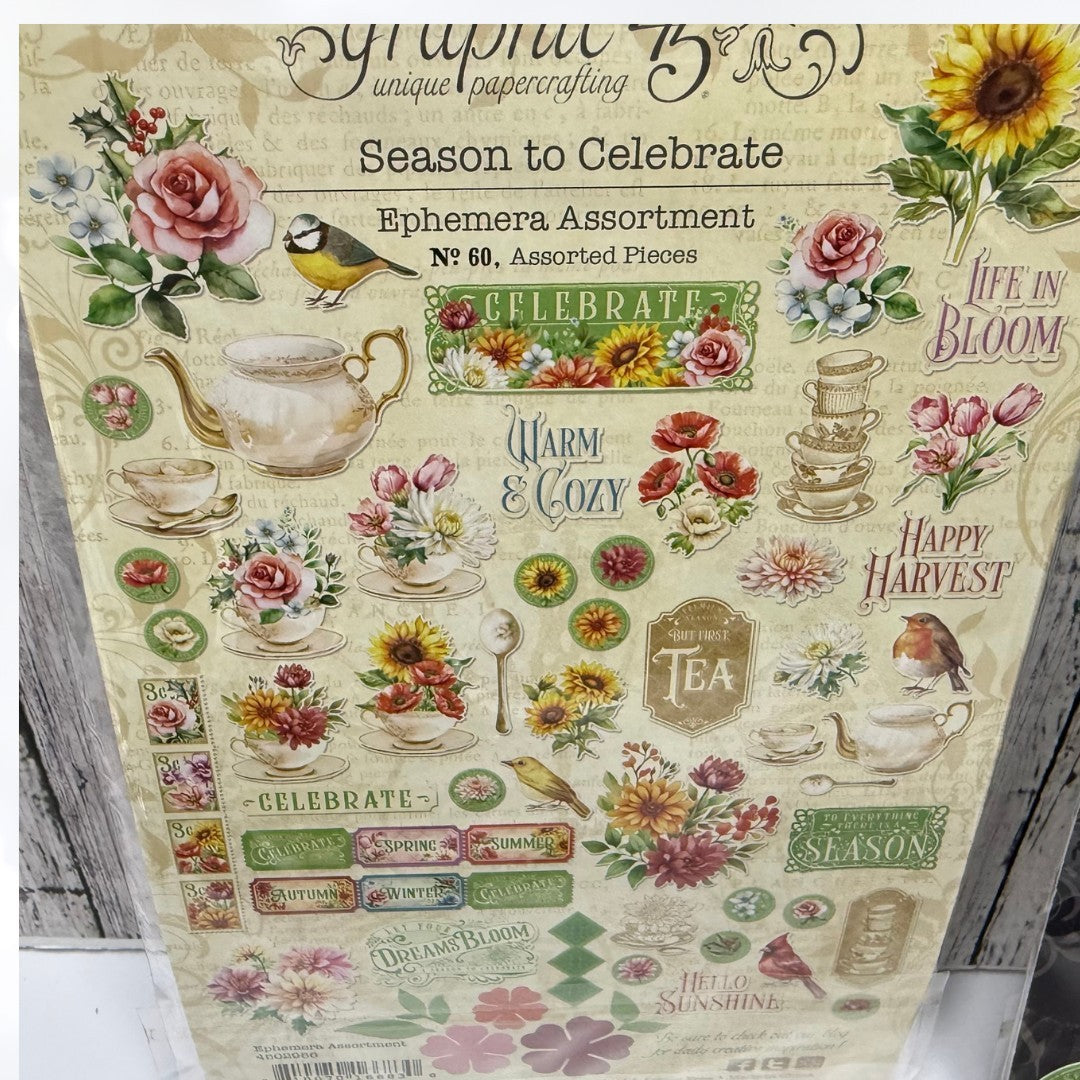 Graphic 45 SEASON TO CELEBRATE 12x12 8x8 Paper Stickers Die Cuts Kit