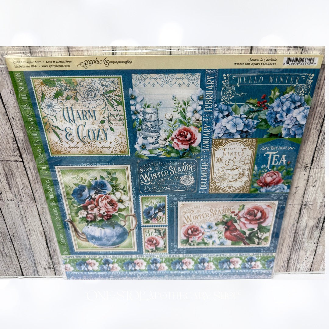 Graphic 45 SEASON TO CELEBRATE 12x12 8x8 Paper Stickers Die Cuts Kit
