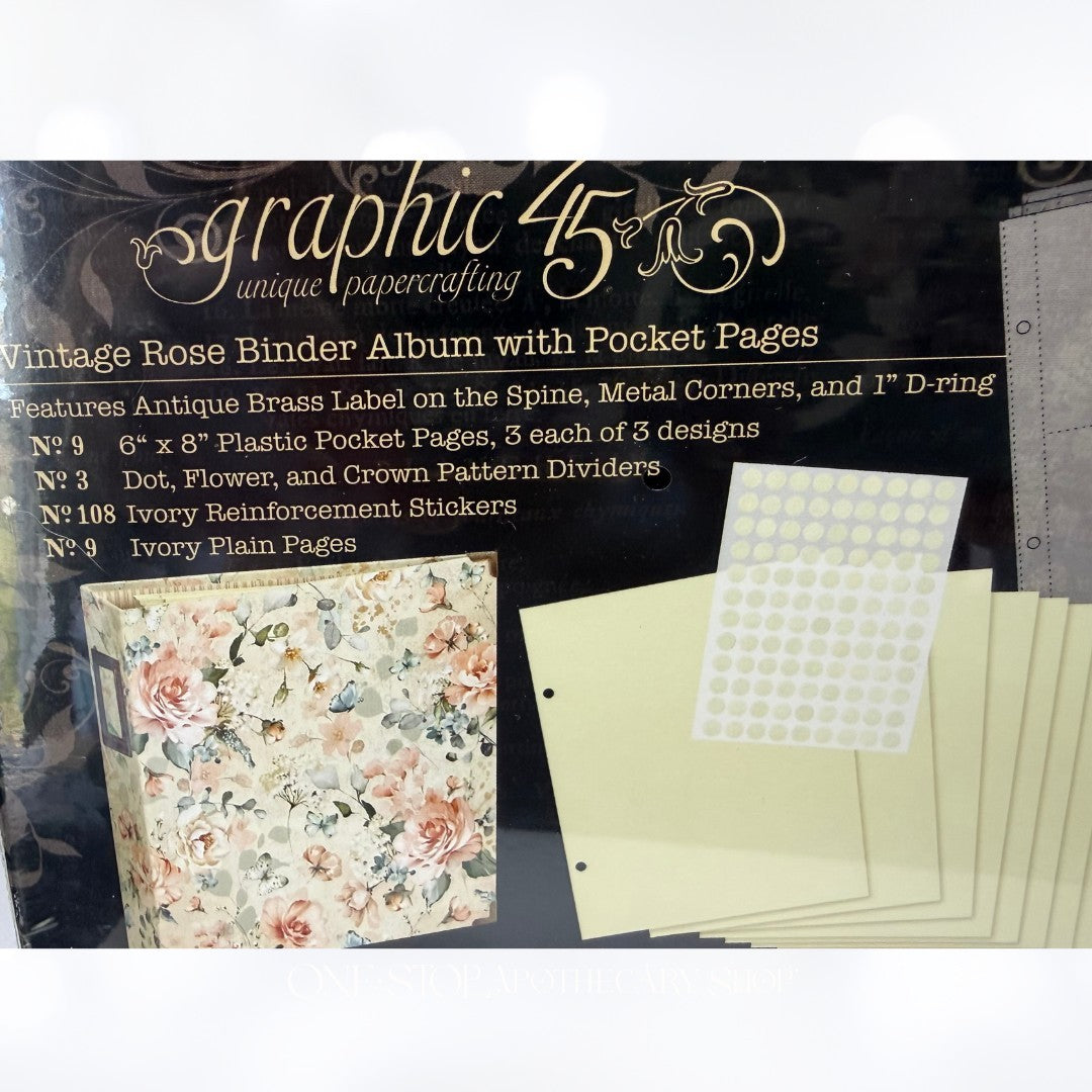 Graphic 45 VINTAGE ROSE ALBUM Binder Floral Scrapbook 8 x 8 