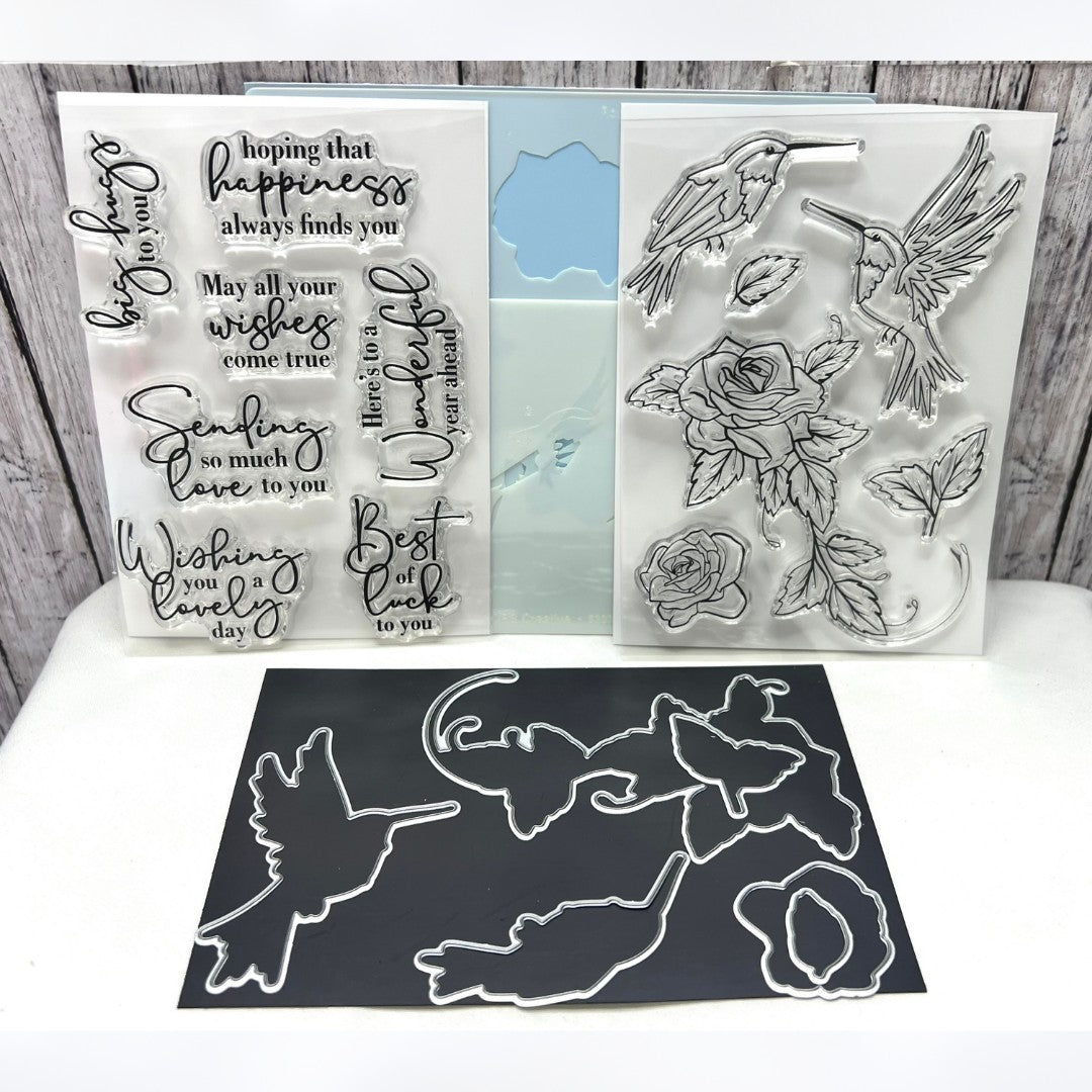 LDRS Designs TRAILING HUMMINGBIRD Wish For You Bird Rubber Stamps Dies Stencils