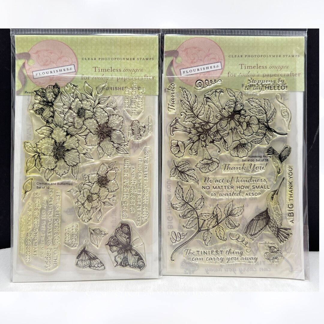 Flourishes HUMMING ALONG Hummingbird Flowers Butterfly Rubber Stamps 