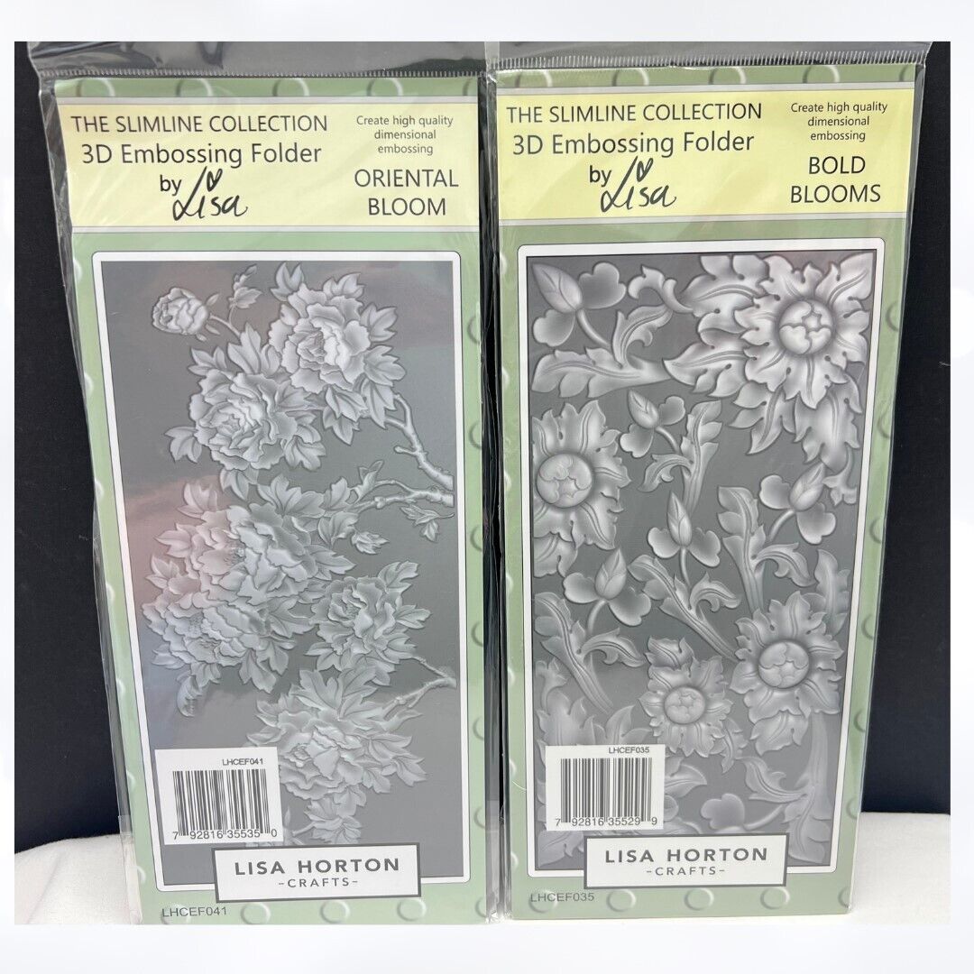 Lisa Horton BOLD BLOOMS Oriental Flowers Slimline 3D Embossing Folders Set of 2