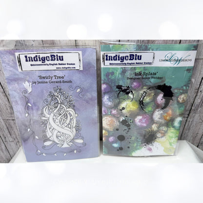 IndigoBlu INK SPLOTS Swirly Tree Mixed Media Cling Rubber Stamps Set of 2