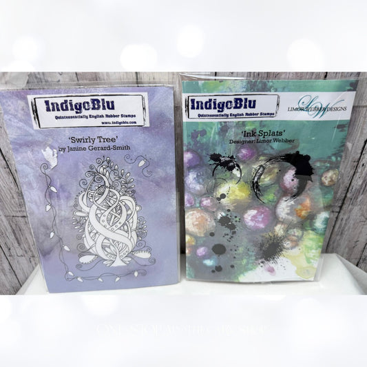IndigoBlu INK SPLOTS Swirly Tree Mixed Media Cling Rubber Stamps Set of 2