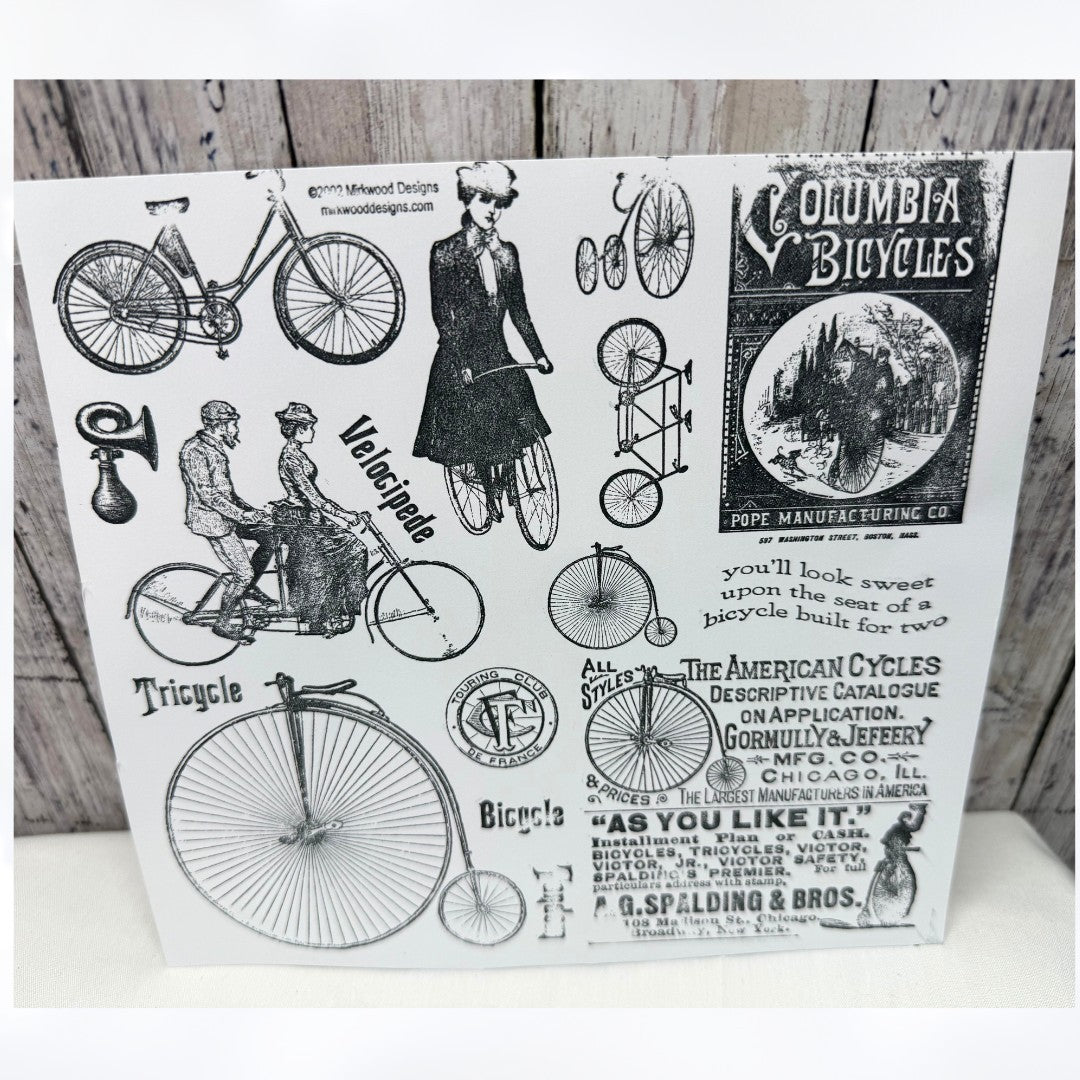 Mirkwood Designs VINTAGE BICYCLES Bikes Lady Mixed Media Rubber Stamps