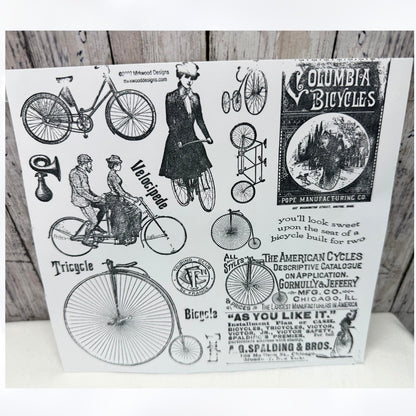 Mirkwood Designs VINTAGE BICYCLES Bikes Lady Mixed Media Rubber Stamps