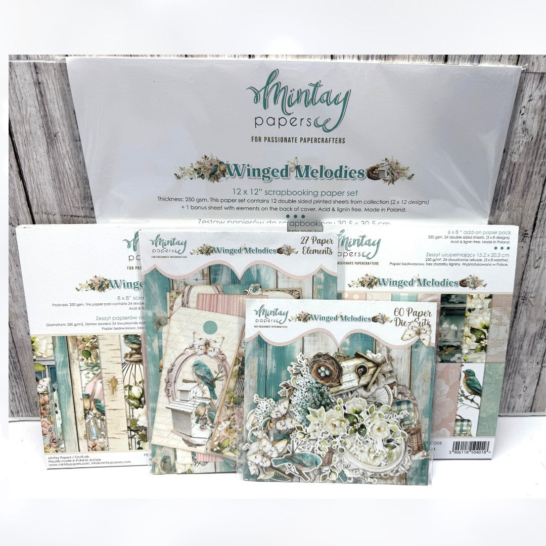 Mintay WINGED MELODIES 12x12 Paper Cardstock Die Cuts Elements Kit
