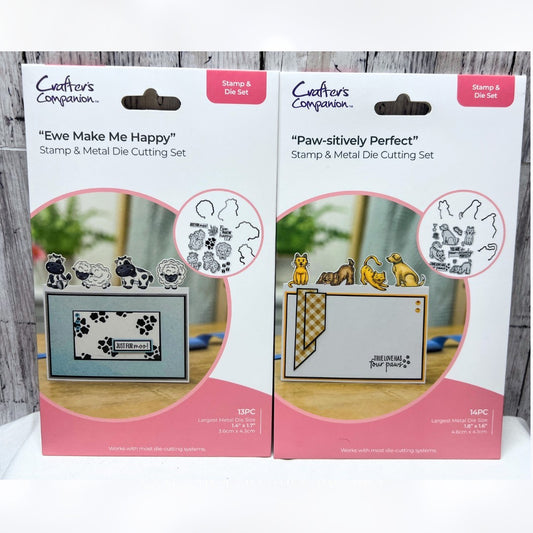Crafter's Companion PAW-SITIVELY PERFECT Dogs Cats Cows Sheep Rubber Stamps Dies