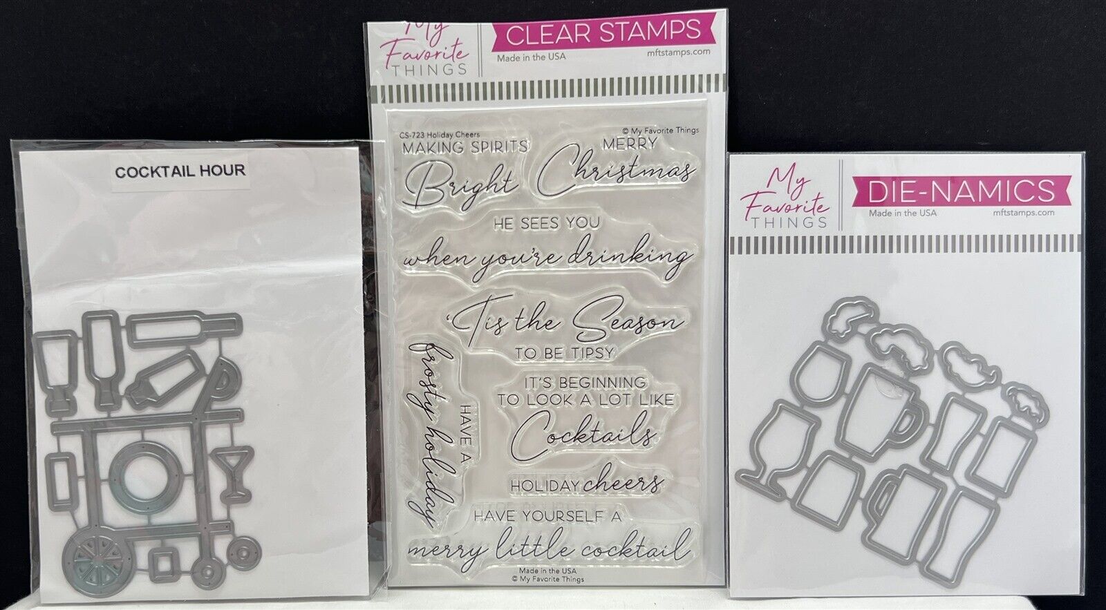 My Favorite Things HOLIDAY CHEERS Drinks New Years Cocktails Rubber Stamps Dies