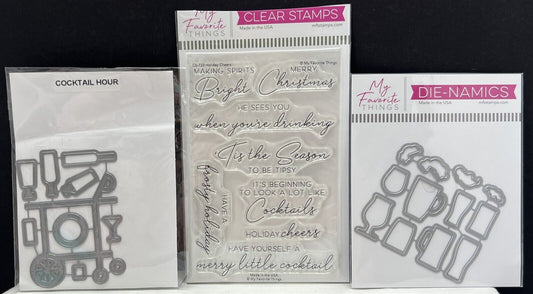 My Favorite Things HOLIDAY CHEERS Drinks New Years Cocktails Rubber Stamps Dies