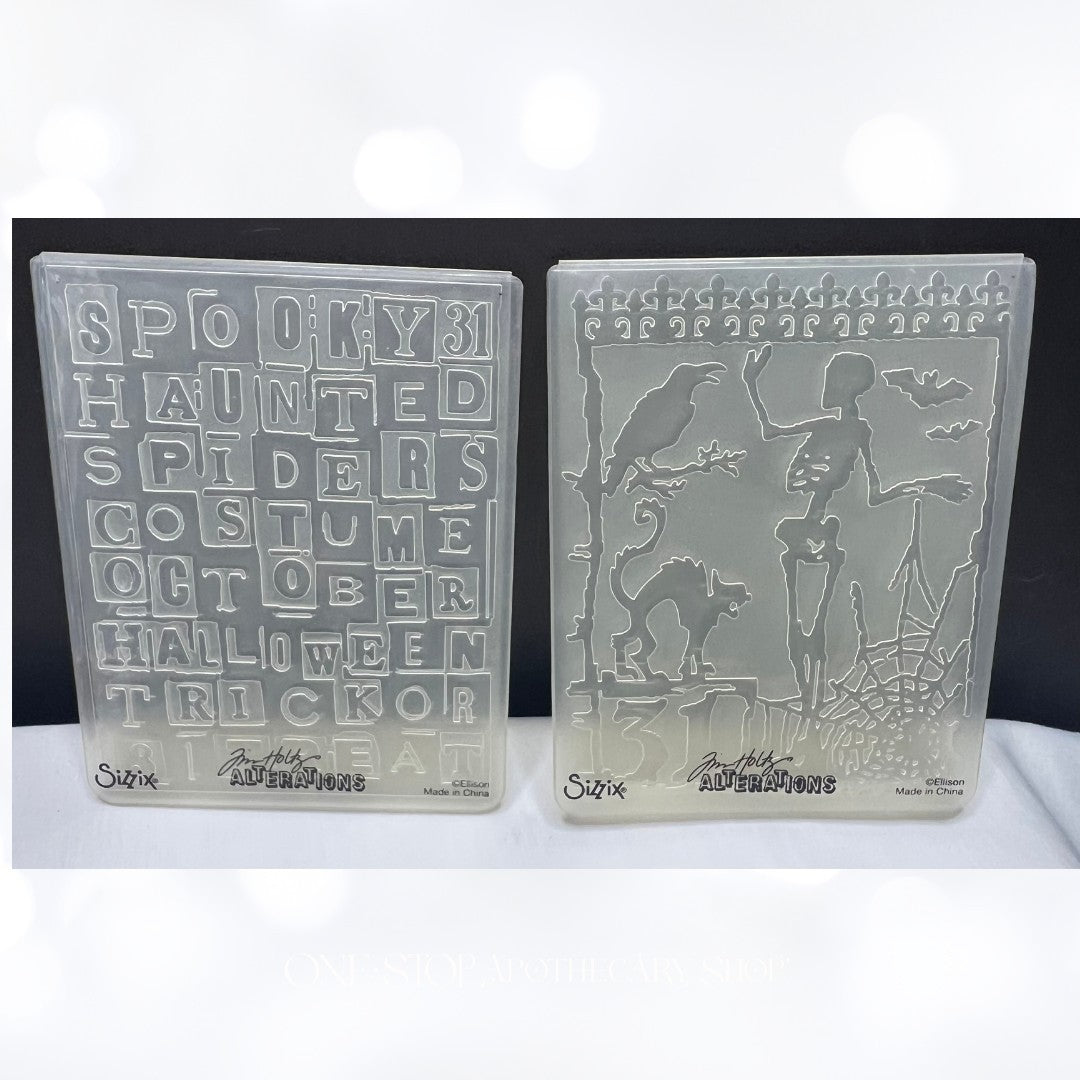 Tim Holtz HALLOWEEN Words Skeleton Embossing Folders Lot