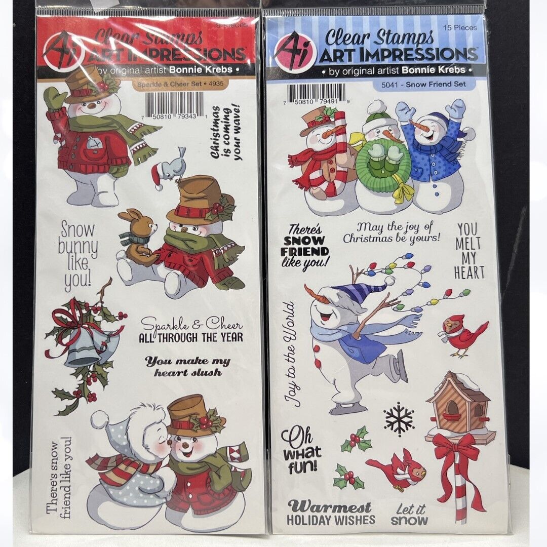 Art Impressions SNOW FRIEND Sparkle & Cheer Snowman Christmas Rubber Stamps