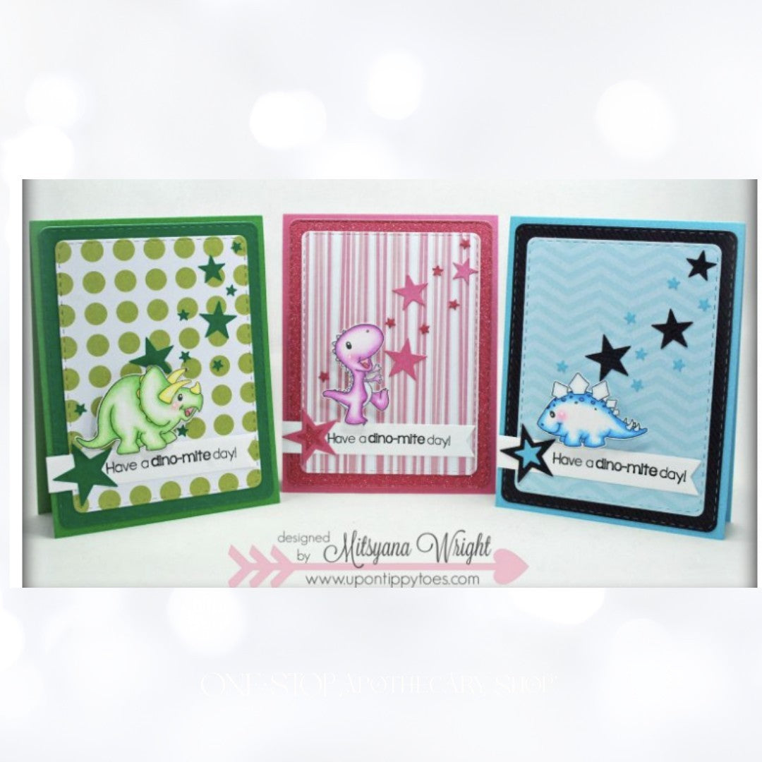 Pink & Main DINOMITE Dino Dinosaurs Rubber Stamps Dies