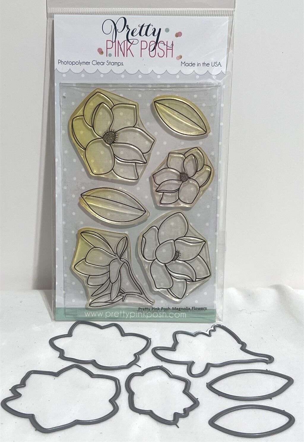 Pretty Pink Posh MAGNOLIA FLOWERS Floral Rubber Stamps Dies Set