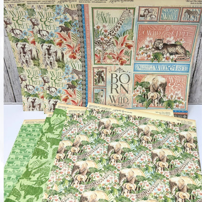 Graphic 45 WILD & FREE Safari Jungle 12x12 Papers Stickers Kit