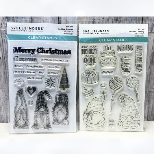 Spellbinders HOLIDAY GNOMES Birthday Rubber Stamps 
