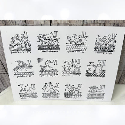 12 DAYS OF CHRISTMAS Vintage Holiday Cube Rubber Stamps
