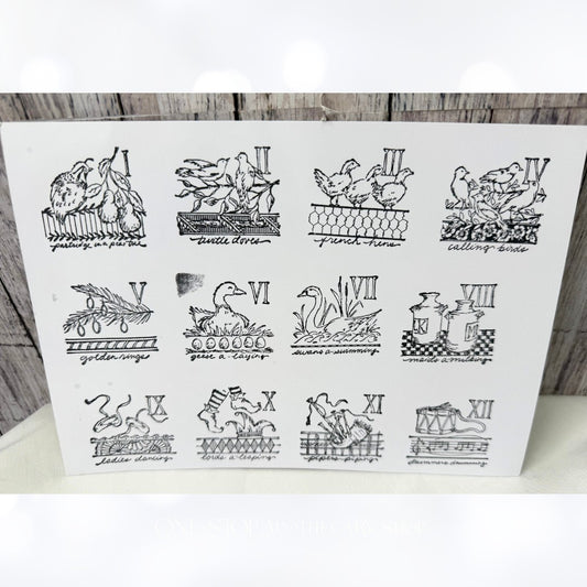 12 DAYS OF CHRISTMAS Vintage Holiday Cube Rubber Stamps