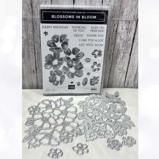 Stampin Up BLOSSOMS IN BLOOM Flowers Floral Rubber Stamps Dies