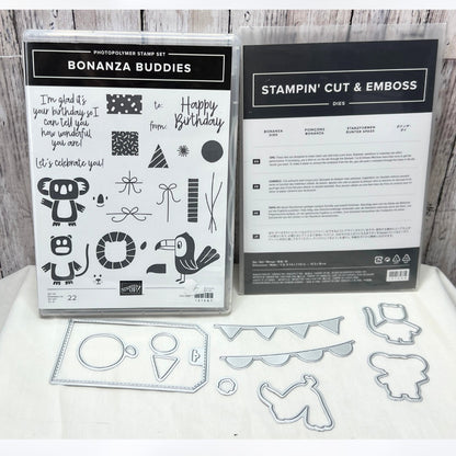 Stampin Up BONANZA BUDDIES Zoo Animals Rubber Stamps Dies