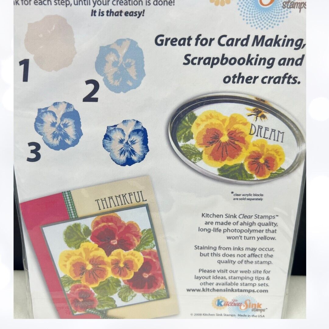 Kitchen Sink PANSY Flowers Floral Layering 6x8 Rubber Stamps