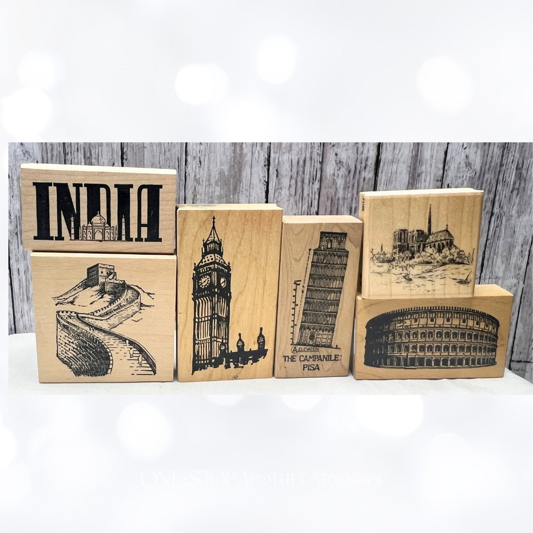 TRAVEL India Pisa Great Wall China Mixed Media Rubbber Stamps